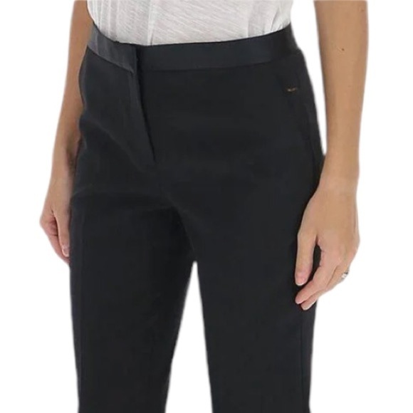 Theory Satin Waist Core Wool Crepe Trousers Pants Straight Leg Black - Picture 4 of 8